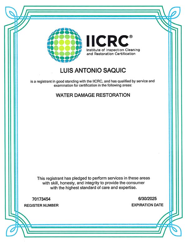 Rodrigo Vasquez IICRC License